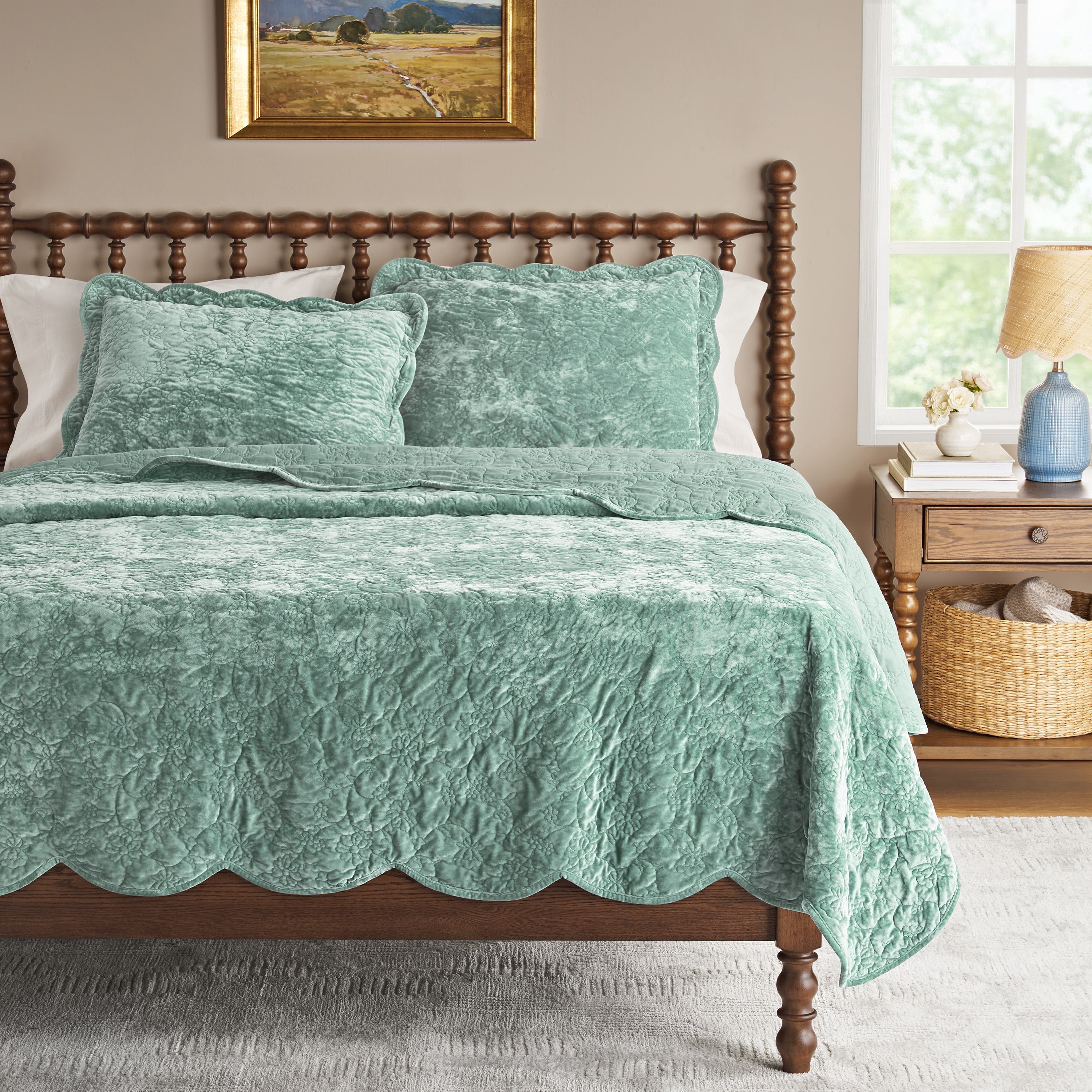 The Pioneer Woman Eloise Floral Velvet Pillow Shams, Standard, Green River, 2 Pack