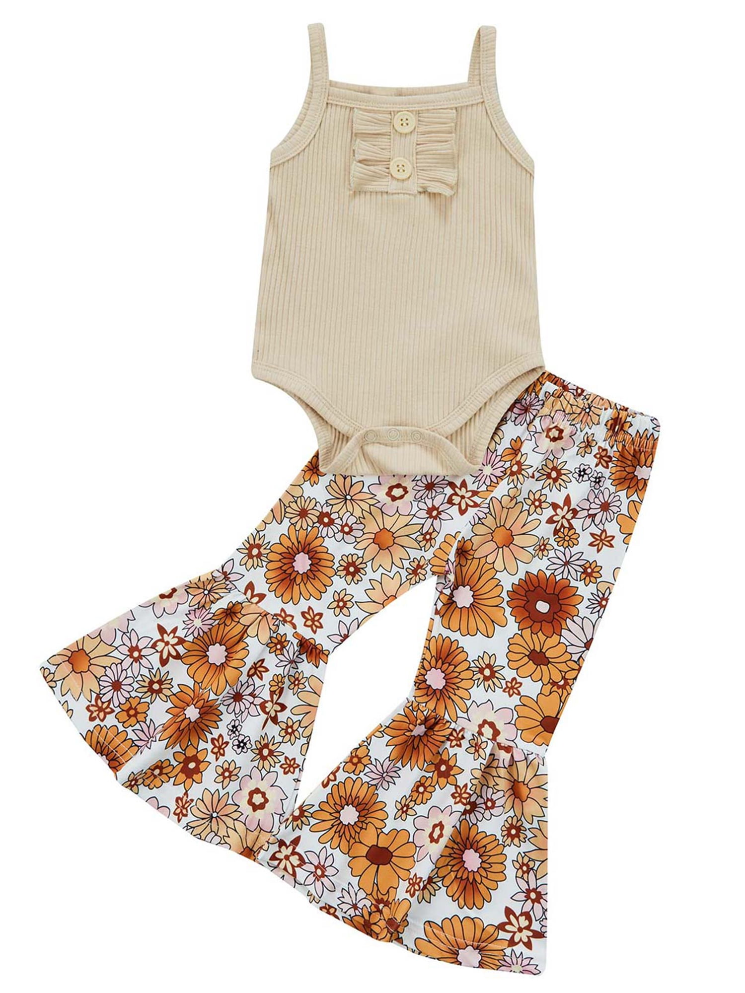 CenturyX Infant Baby Girls Pants Outfits Set Solid Ribbed Romper Floral