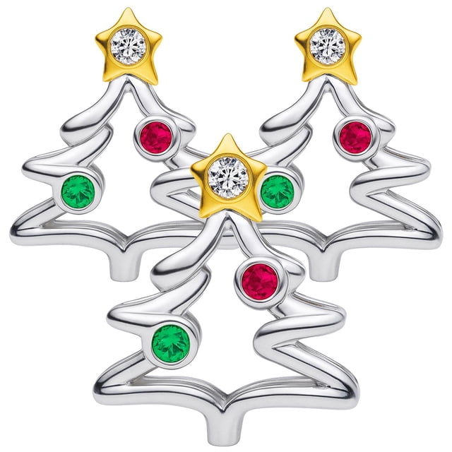 Plata Esterlina S925 Árbol XmasTree02 3Pzas Plata S925 Chapa Separador Fijo Árbol Navideño Plata/Multicolor Caja Negra 3
