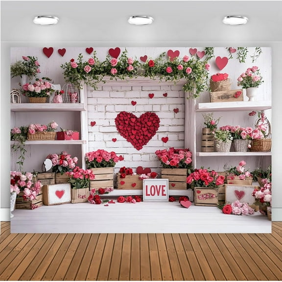 Valentines Day Backdrop Pink Rose Romantic Love Valentines Day Photography Background Hearts Rustic Wooden Wall Decorations Banner Supplies Photo Booth Props