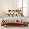thumbnail image 3 of Quilts King Size Bedding Set, Christmas Red Poinsettia Lightweight Quilted Comforter, Winter Xmas Floral Leaves Rustic Soft Reversible Bedspread Coverlet with Pillow Covers for All Season, 96" x 106", 3 of 9