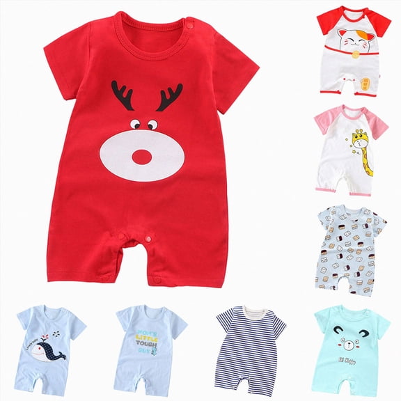 kmaduk Romper Baby Boy One-Piece Infant Girl Cotton for 0-24 Months Infant Baby Cotton Double Button Climbing Suit (Blue,12-18 Months)