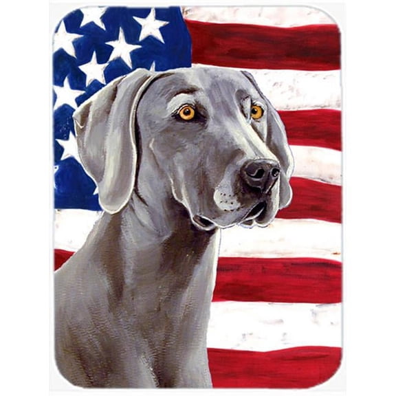 15 x 12 in. USA American Flag with Weimaraner Glass Cutting Board - Large