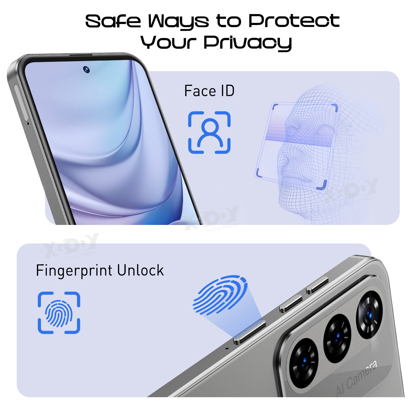 XGODY Mate 60 4G Unlocked Android Phones,128GB, 6.79'' Unlocked Cell Phones, 21MP Smartphone, Gray