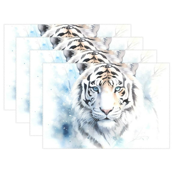 White and Tiger 12×18 inch Placemats Heat Resistant Washable Foldable Rectangular Placemats Set Decoration Indoor Outdoor for Kitchen Dining Table 1PC