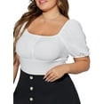thumbnail image 2 of Lovito Plus Size Curve Casual Plain Ruched Puff Sleeve Square Neck Women T-Shirt, 2 of 5