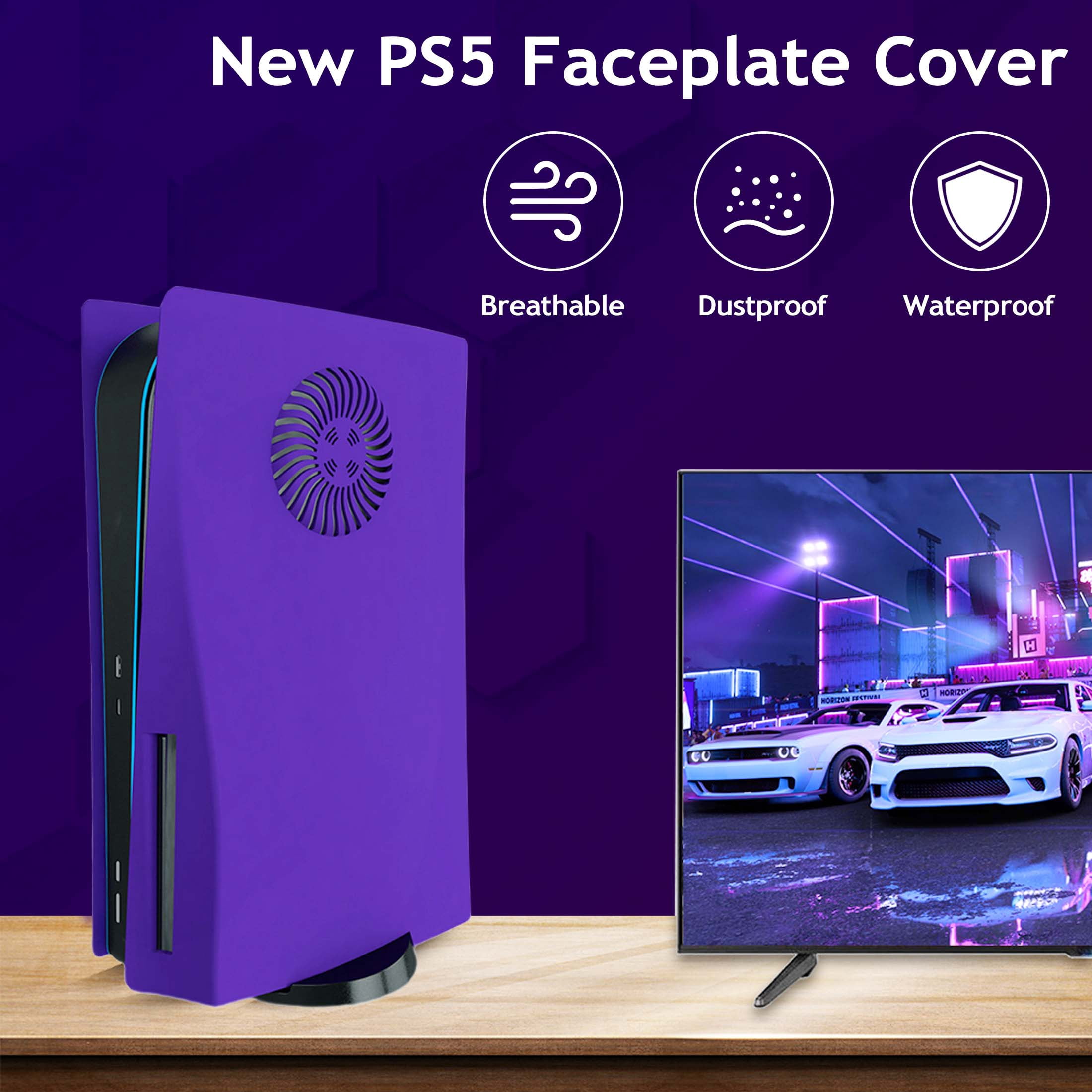 Faceplate for Original PS5 Disc Edition, PS5 Cover Plates with Cooling Vents & Dust Filter, Purple