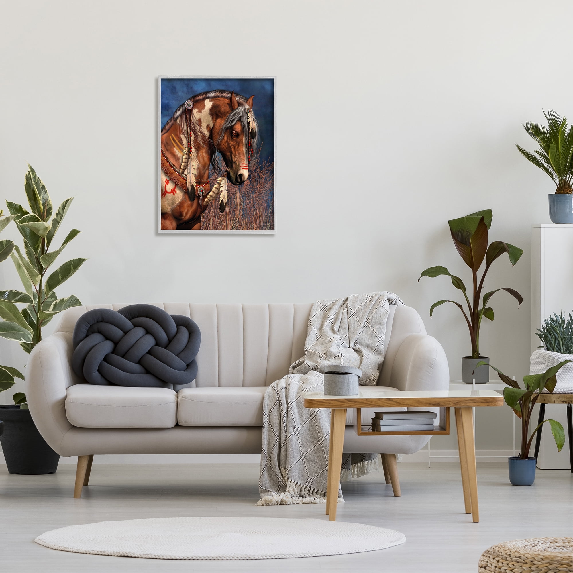 Stupell Industries War Pony Portrait Animals & Insects Painting Gray Framed Art Print Wall Art, 24 x 30