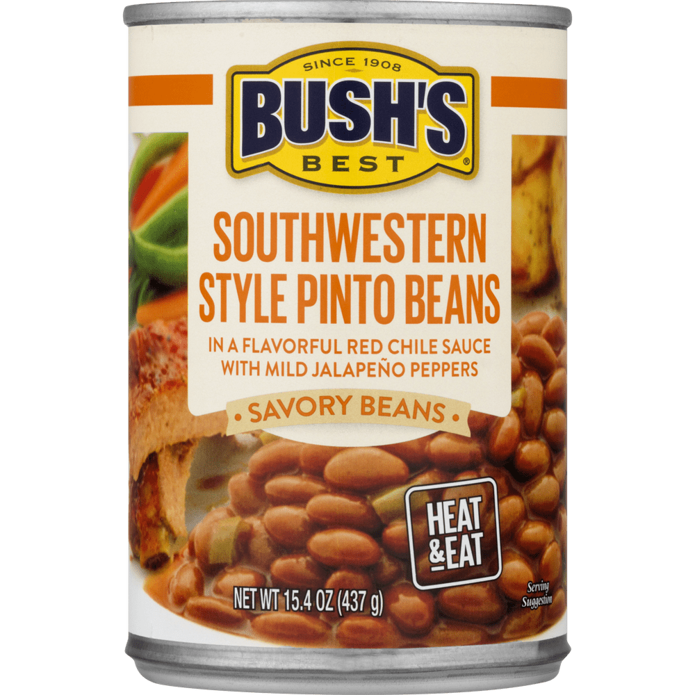 BUSHS Savory Beans Southwestern Style Pinto Beans Canned Beans in Red