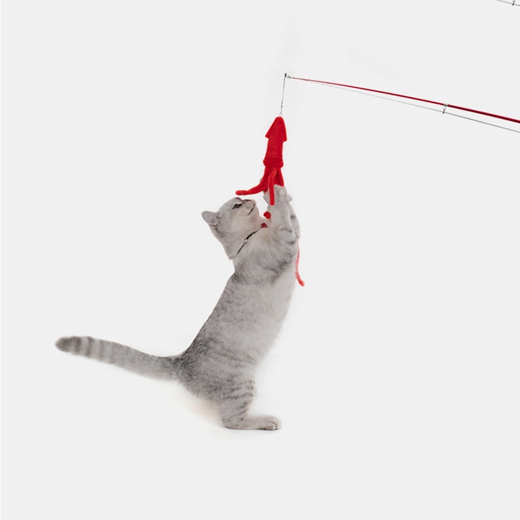 Cats Teaser Toy Interactive Kitten Teasing Wand Toy with Plush Toy Retractable for Indoor Kitten Playing Chasing