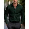 thumbnail image 3 of Camisa de traje rosa negra blanca casual al aire libre color sólido a rayas cómoda suave solapa tops de hombre oficina talla grande 2024, 3 of 5