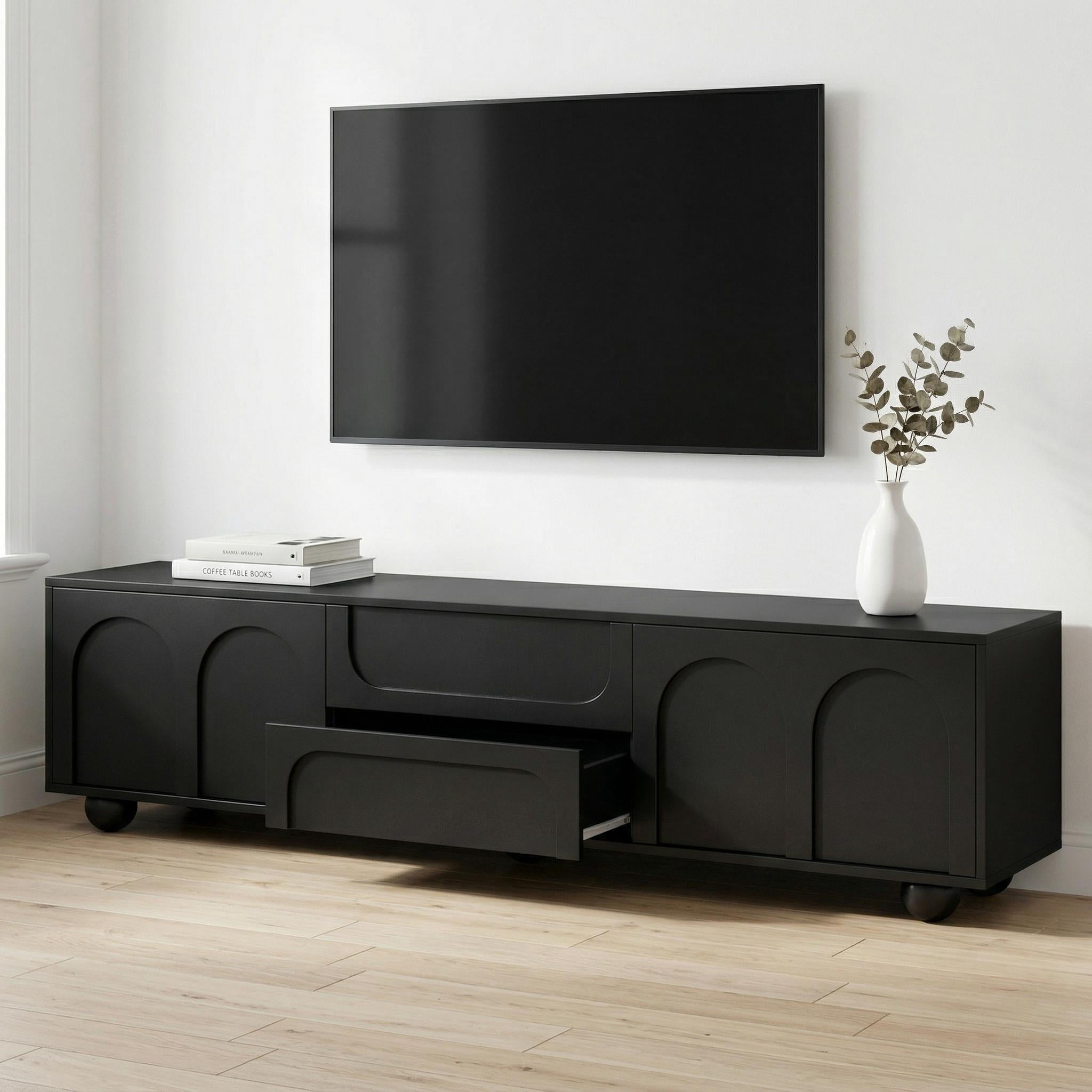 Homy Casa TV Stand for TVs up to 75", Modern Black Entertainment Center with Drawers