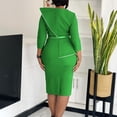thumbnail image 2 of AURA Plus Size Belted Pencil Midi Dress High Waist Crewneck Long Sleeve Elegant Office Work Dress with Zipper, 2 of 10