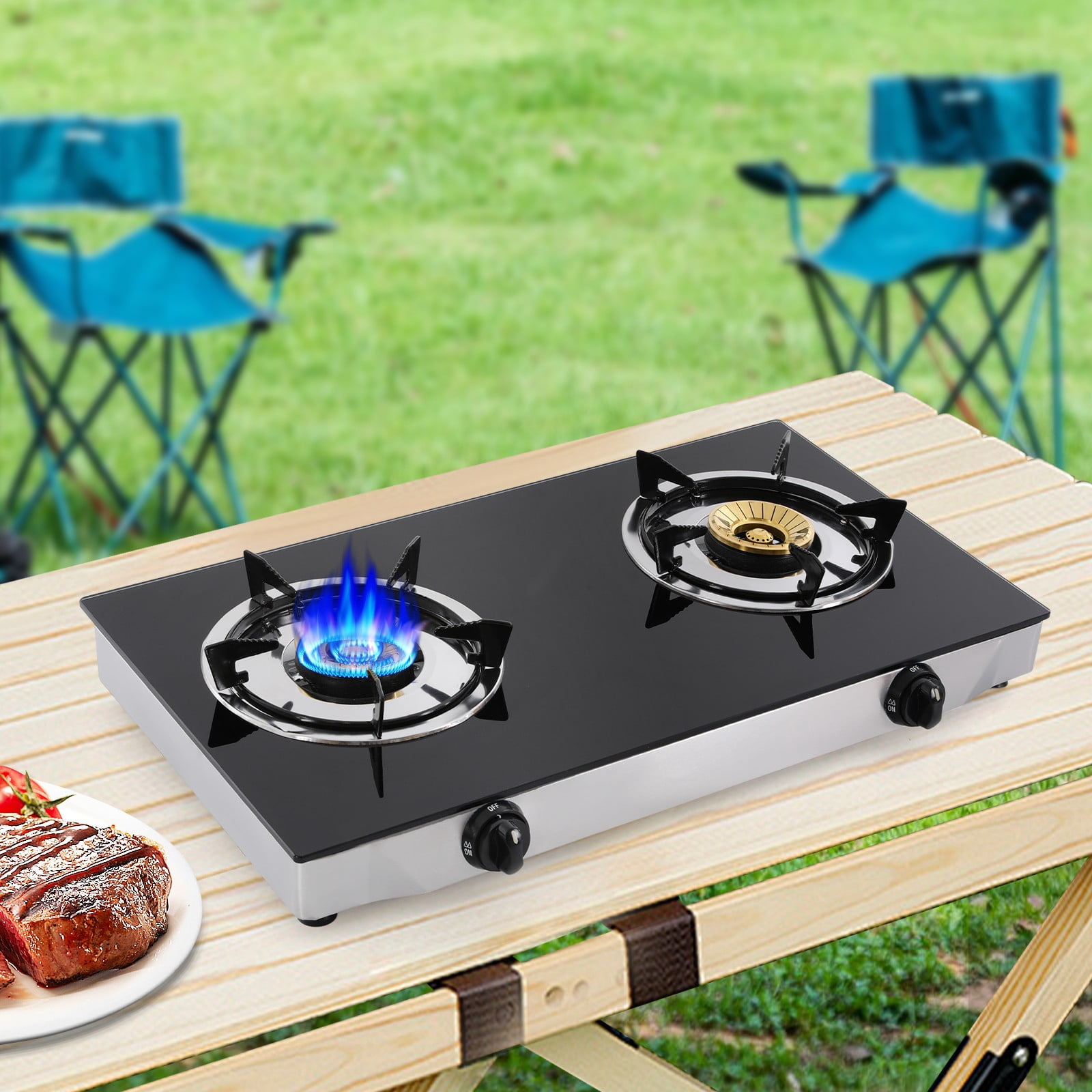 TFCFL 2 Burners Gas Stove Countertop Portable Kitchen Gas Cooking Stovetop LPG Gas Stove