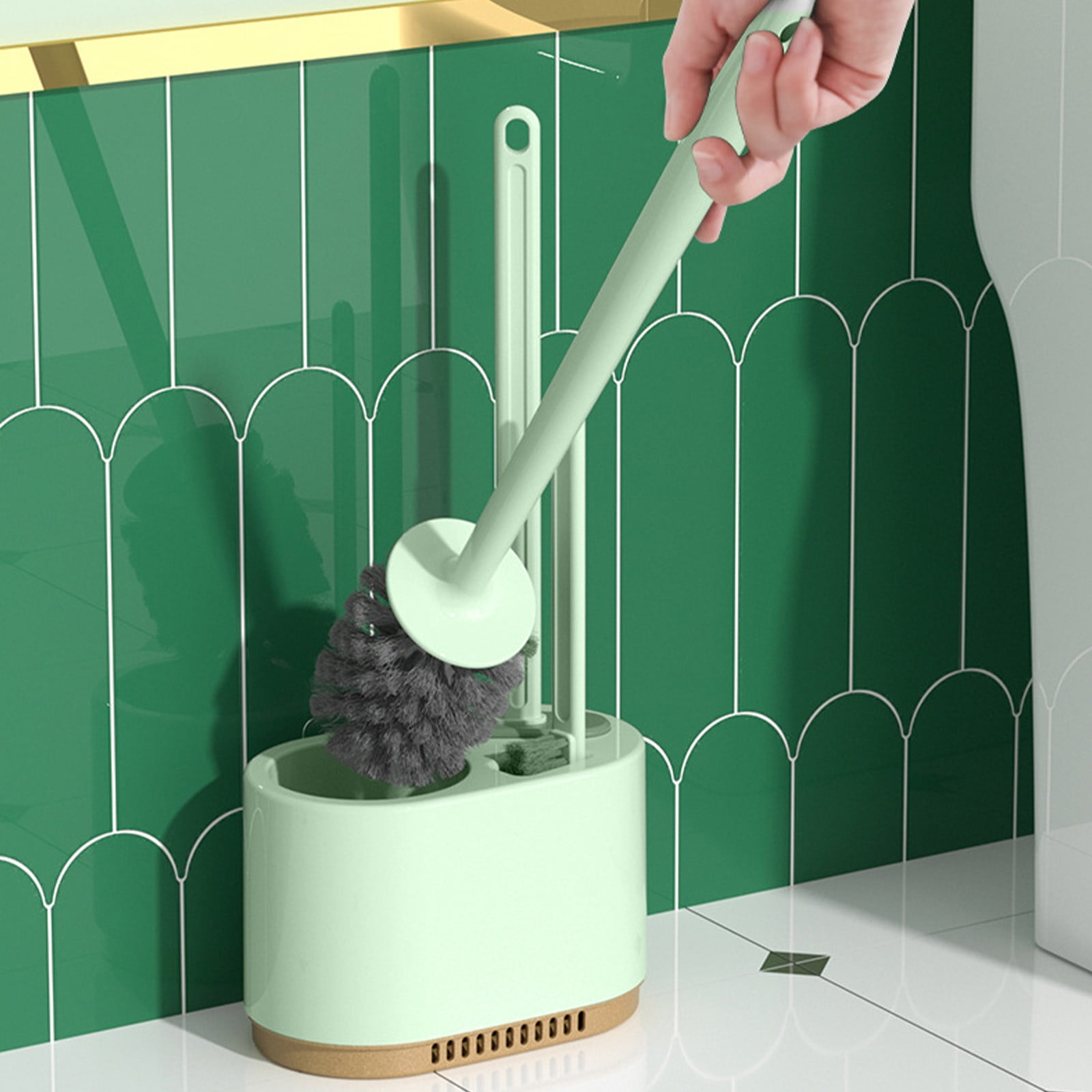 LACKUST Toilet Bowl Brush Cleaner and Caddy Holder Clearance,Toilet Bowl Brush with Strong Bristles Long Brush and Enough Heavy Base for Bathroom,Green