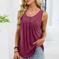 thumbnail image 2 of Women Summer Henley Tank Tops Casual Pleated Crewneck Button Sleeveless Tshirts Trendy Loose Fit Comfy Solid Color Camisole, 2 of 6