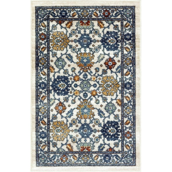 Maples Rugs Benton Oriental Area Rugs – Made in USA – Washable, Non Slip Indoor Carpet for Entryway, Foyer, Kitchen, and Bathroom, 30" x 46", Beige/Multi