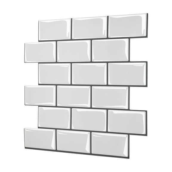 KFFKFF Self-Adhesive Backsplash Tiles, 10-Sheet Pack, 12 x 12 x 0.78 inch / 305 x 305 x 2.0 mm, Stick-On Wall Tiles for Kitchens and Bathrooms, 3D Tile Appearance