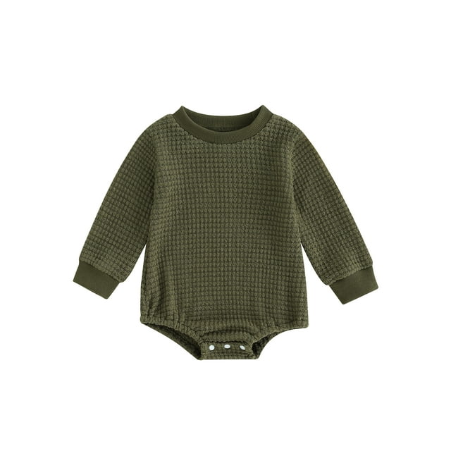 Fortune Baby Boys Knit Sweater Fall Infant Crewneck Waffle Sweatshirt Jumpsuits