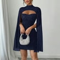 thumbnail image 2 of FRSASU Women's Chiffon Cloak Sleeve Mini Cape Dress formal Elegant Bodycon Wedding Guest Evening Cocktail Dresses Navy, 2 of 5
