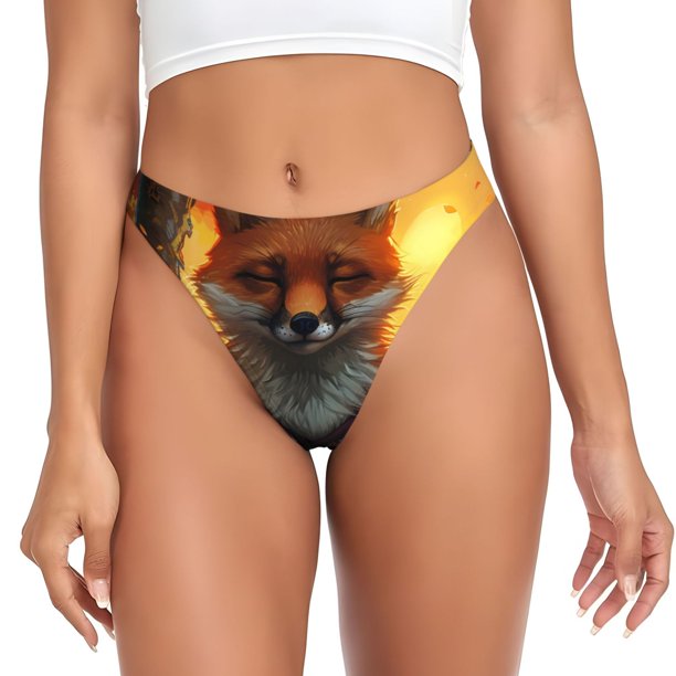 Balery Sunset Maple Tree Fox Tangas de Algodón para Mujer con Estampado – Ropa Interior Sexy, Transpirable, G-string-X-Large
