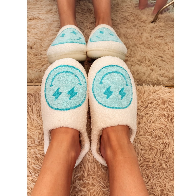 Kawaii Design Smiling Face Slippers, Warm Slip On Soft Plush Cozy