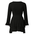 thumbnail image 1 of Robes Grande Taille Nœud devant Col en V Volants Manches Longues Imprimé Floral Robe Mini Femme Noire L, 1 of 4
