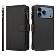 thumbnail image 2 of For iPhone 17 Pro Wallet Phone Case-PU Leather Magnetic Flip Cover with 9 Credit Card Slots,Zipper Pocket & Detachable Wrist Strap,Shockproof,Black,For iPhone 17 Pro, 2 of 7
