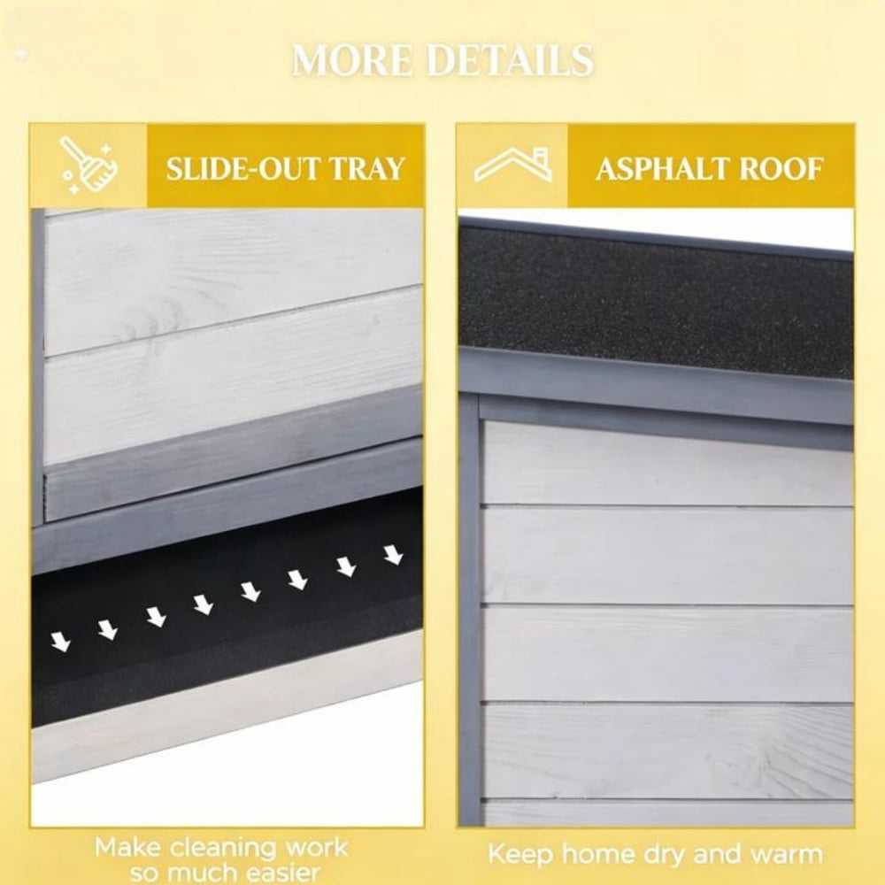 2-Tier Fir Wood Rabbit Hutch, Weatherproof Asphalt Roof Small Animal Cage with Pull Out Trays, Predator Resistant Steel Wire Bunny House for Rabbits Guinea Pigs Backyard Garden Use