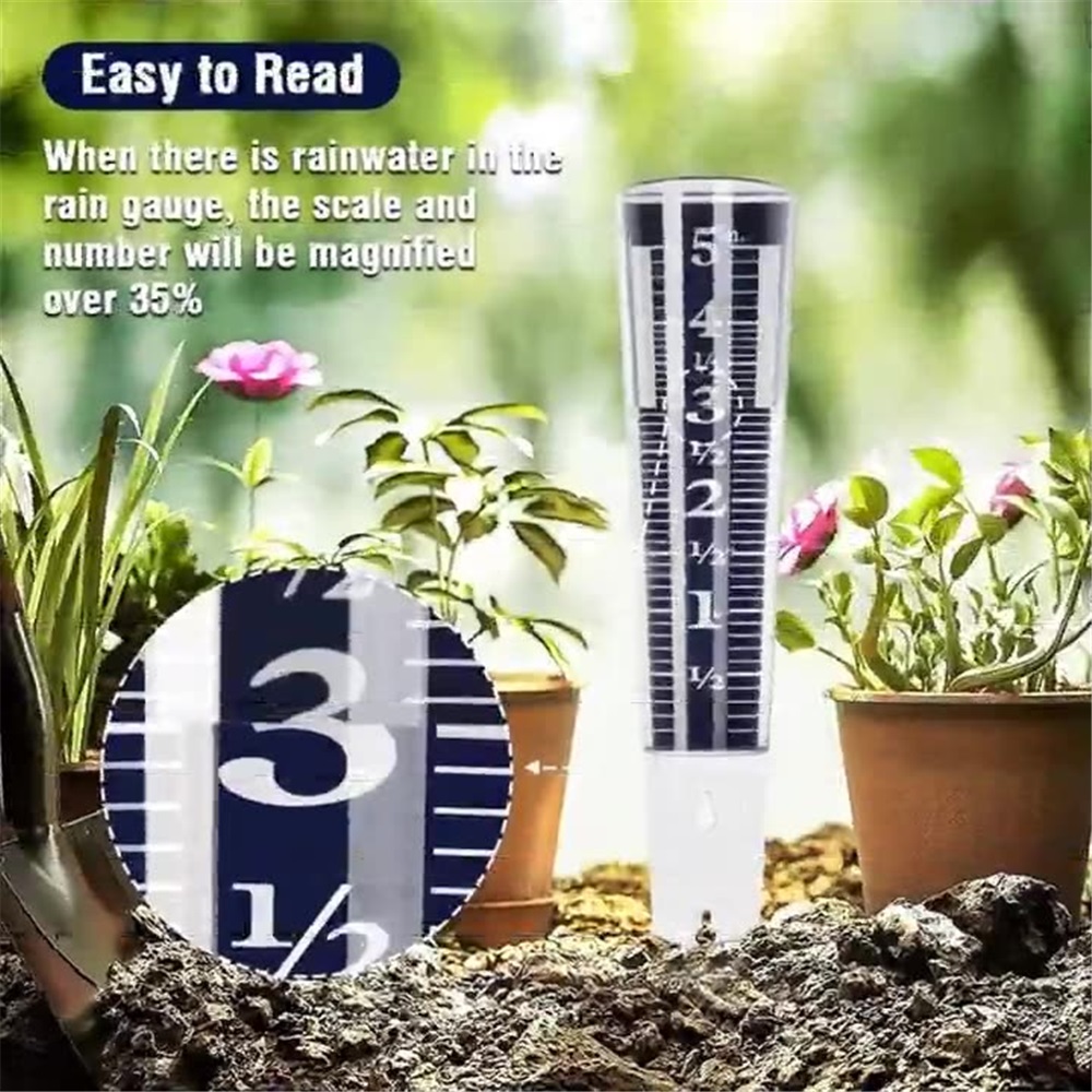 Yl-YANG Magnifying Easy Read 5-Inch Capacity Acrylic Rain Gauge in Navy Blue Vertical stake rain gauge,