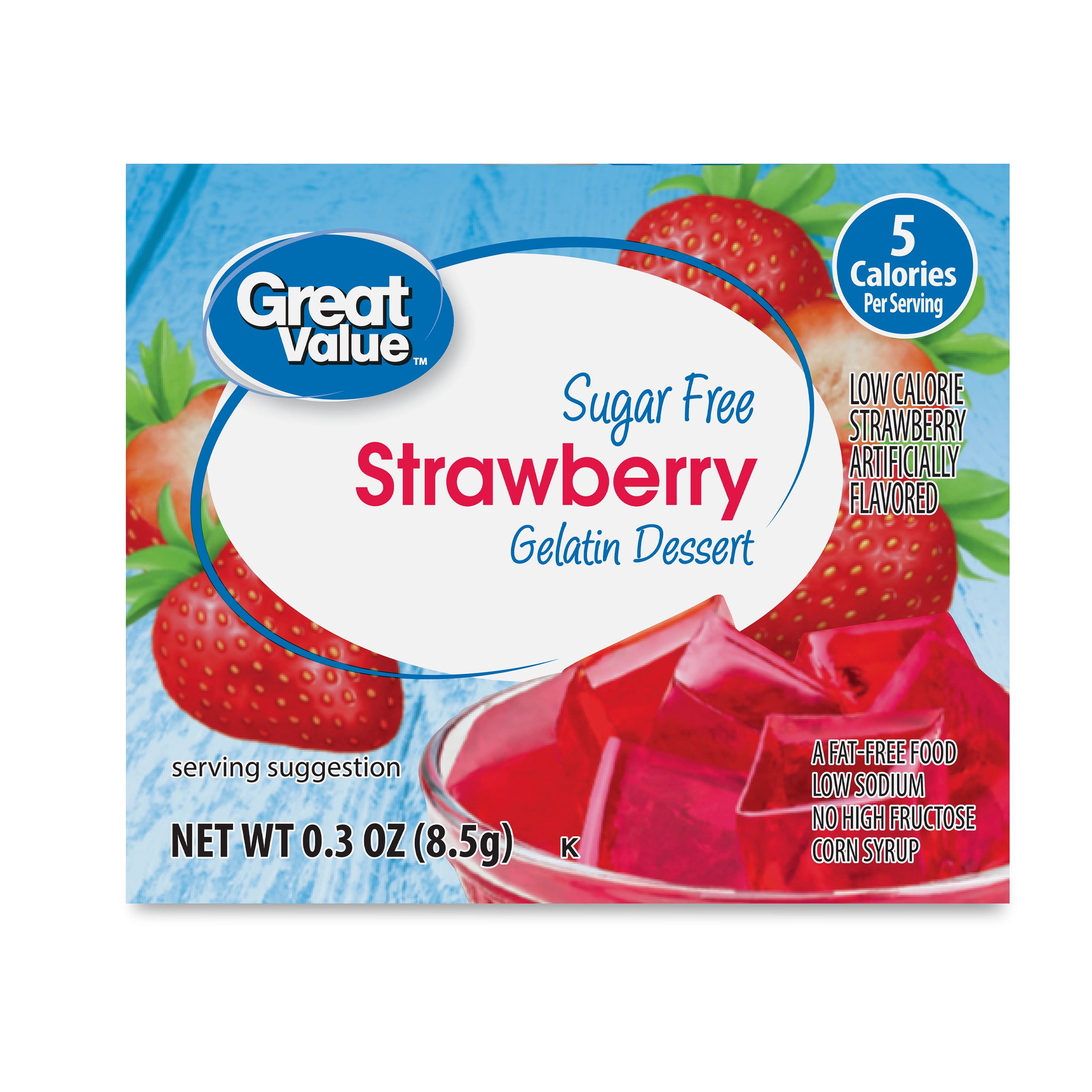 (6 pack) Great Value Sugar Free Strawberry Gelatin Dessert, 0.3 oz