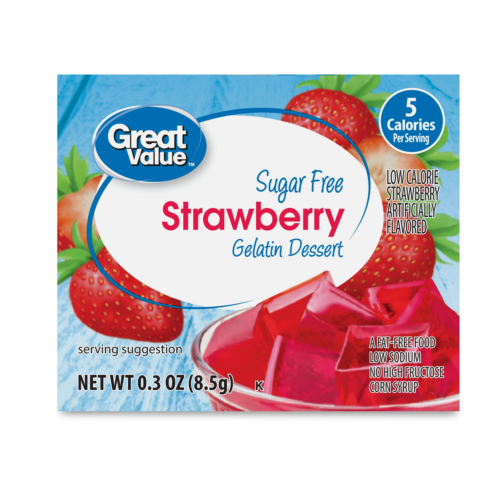 Great Value Sugar Free Strawberry Gelatin Dessert, 0.3 oz