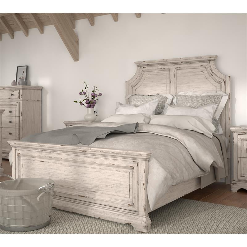 Providence Antique White Wood King, Distressed White Wooden Bed Frame