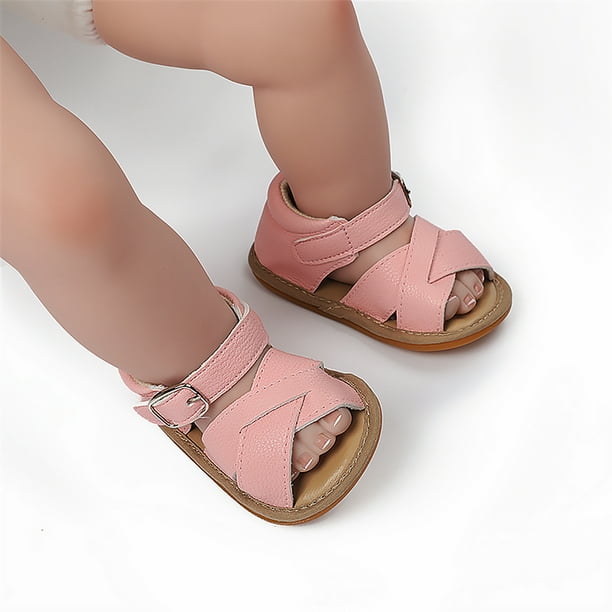 Vonky 1 Pair Baby Walking Sandals Newborn Babies Girls baby non slip sandal Non slip Open Toe Design Sandals Leather Shoes Pink M
