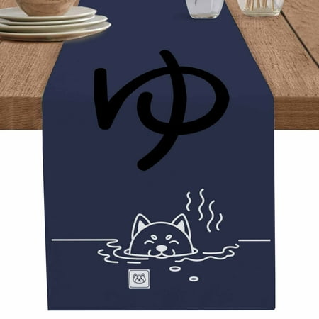 nqOlkjepod Navy Blue Table Runner 90 Inches Long Farmhouse Dress Scarves, Japanese Style Cartoon Cute Cat Animals Dining Tablerunner for Coffee Table/Kitchen Island/Party Décor, 13" x 90"