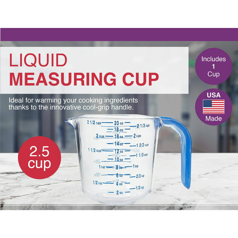 Arrow Plastic Measuring Cups for Liquids, 4.5 Cups - With Cool-Grip Handle  - BPA-Free, Stackable Measuring Cups with Spout and Clear Measurements 