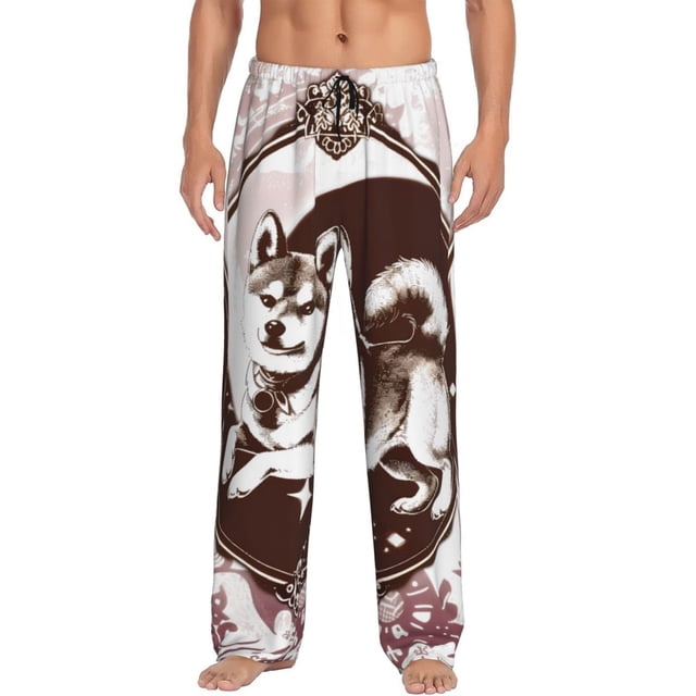 Fotbe Vintage Husky Dog Pantalones de Pijama para Hombre, Pantalones de Dormir, Pantalones de Casa con Cintura Ajustable y Bolsillos-Small