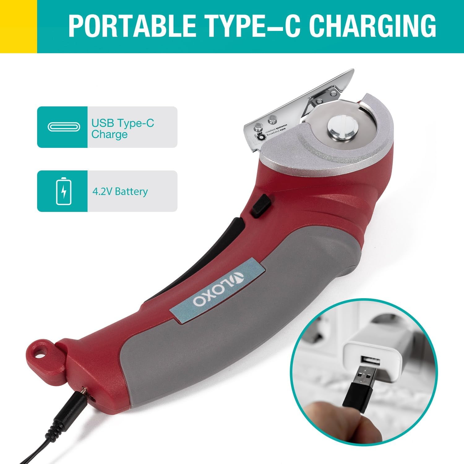 VLOXO Cordless Electric Scissors, 4.2V Electric Mini Cutter, Carpet and Cardboard Cutter, Rotary Cutter for Fabric and Cloth
