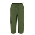 thumbnail image 5 of GXIPO Active Women's Cargo Capri Pant with Pockets Fashion Lightweight Woven with Drawstring Dark Green 3XL, 5 of 8