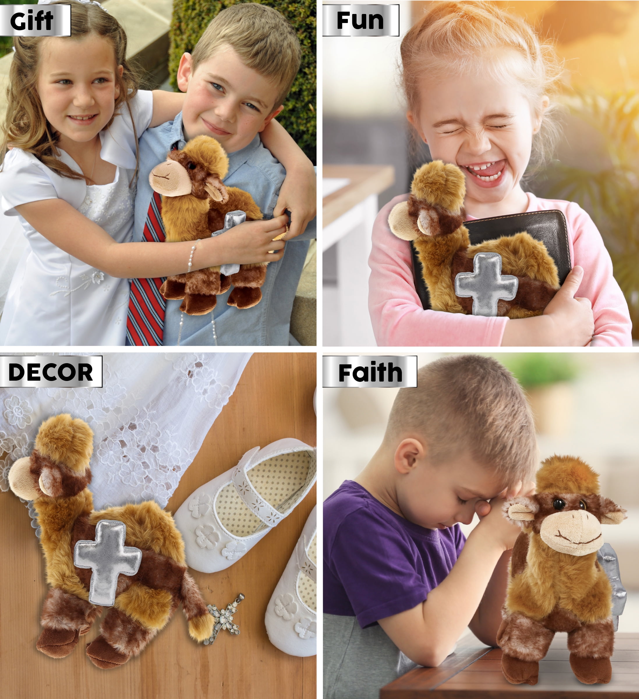 DolliBu Camel Stuffed Animal with Silver Cross Plush – Religious Baptism Gifts for Boys and Girls, Dedication Christening Gifts Plush Prayer Toy Healing Stuffed Animal - 10 Inches