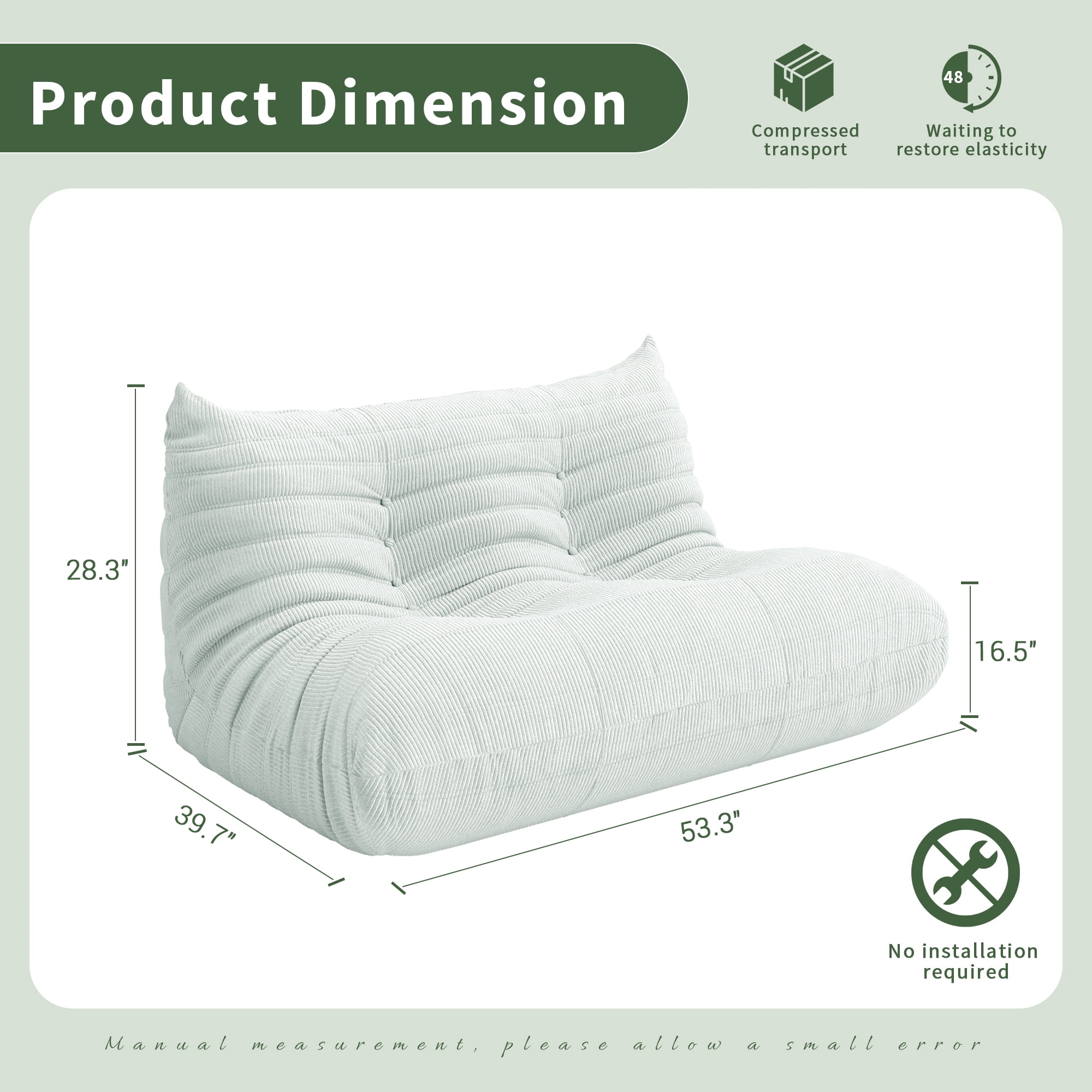 Gtilzria Lazy Sofa Comfortable Bean Bag Chair for Adults Floor Couch for Living Room, Bedroom, Corduroy, Green