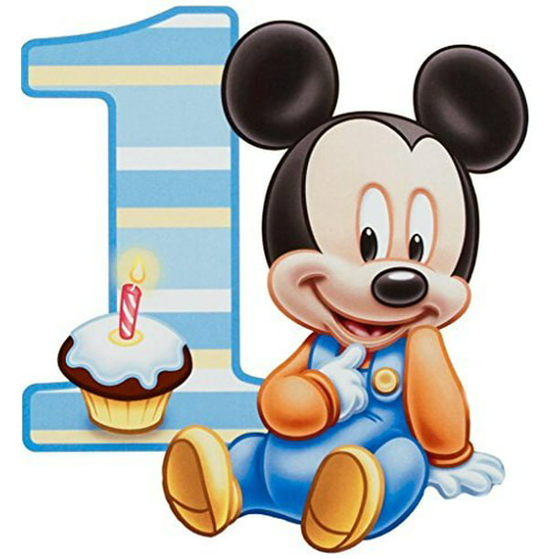 Baby Mickey Mouse One Year 1st Birthday Edible Image Photo 1/4 Quarter  Sheet Cake Topper Personalized Custom Customized Birthday Party abpid00096  