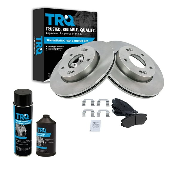 TRQ Front Semi Metallic Brake Pad & Rotor Kit w/Chemicals for 10-11 Soul 1.6L BKA15630