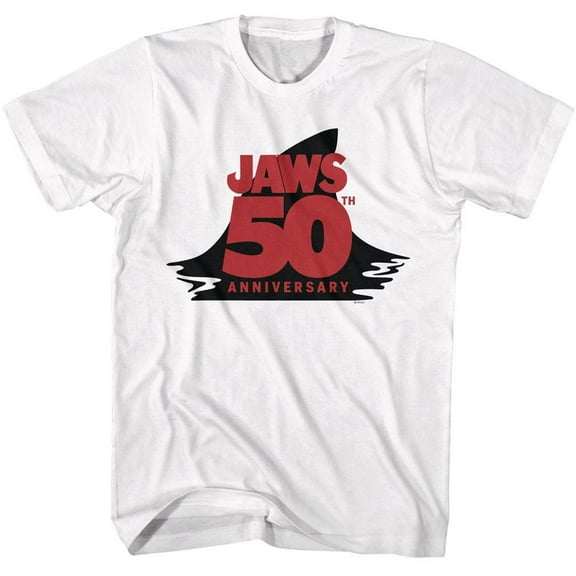 Jaws 50th Anniversary Shark Fin Men's T Shirt (White, AdultXL)