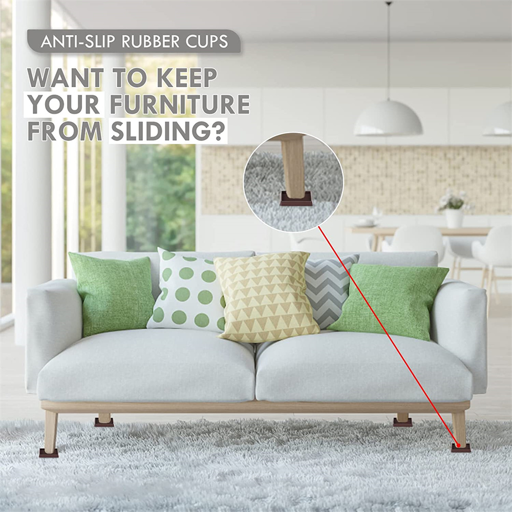 NOGIS 3x3 Square Rubber Furniture Caster Cups, Anti-Sliding