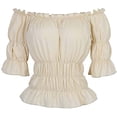 thumbnail image 1 of Pirate Shirt Women Boho Blouse Off Shoulder Ruffle Shirts Beige L, 1 of 4