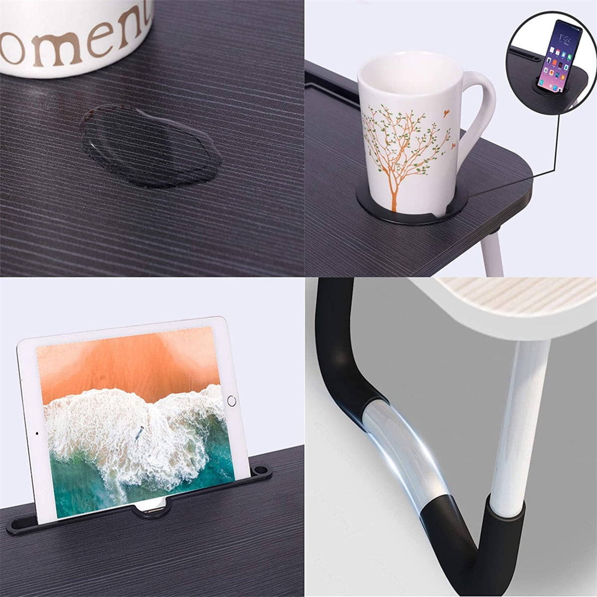 Foldable Laptop Lap Desk, Portable Computer Bed Table Tray with Phone Stand and Cup Holder for Sofa Couch Breakfast Dining
