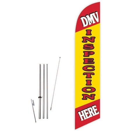 Cobb Promo DMV Inspection Here Yellow Feather Flag with Complete 15ft Pole kit and Ground Spike
