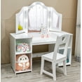 thumbnail image 5 of Kids Vanity Table, Princess Makeup Desk & Chair Set Withtouch Light Detachable Tri-Folding Mirror, Open Storage Shelves, Wooden Girls Vanity Dressing Table, Pretend Play Vanity Set for Toddler, 5 of 7