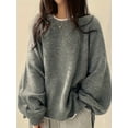 thumbnail image 3 of Cozy Women Crew Neck Pullover Sweater Relaxed Fit Dramatic Drop Shoulder & Split, 3 of 10